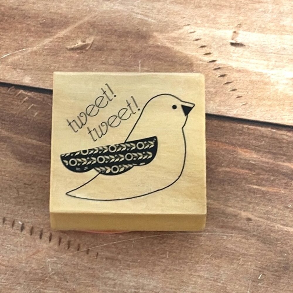 2014 MICHAELS 388605 BIRD TWEET TWEET WOOD MOUNTED RUBBER STAMP CHICK